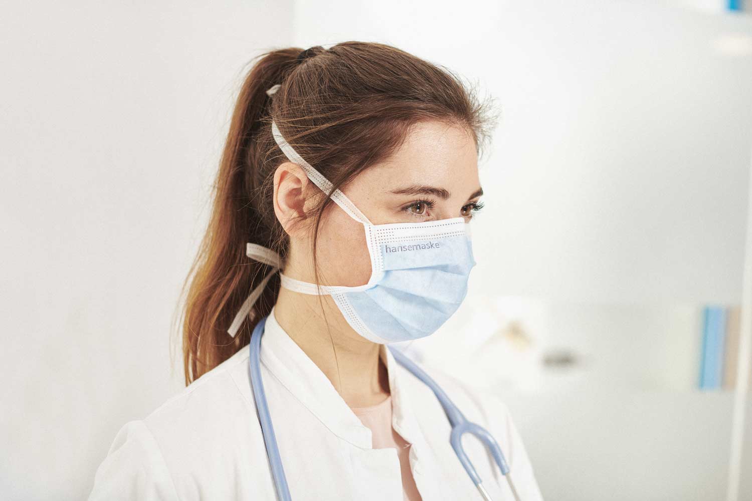 Hansemaske: Medizinische OP Maske als Vierband Version made in Germany / hergestellt in Deutschland